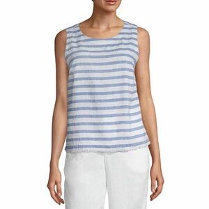 Liz Claiborne Striped Sleeveless Top Womens XL White Blue EUC Linen Cotton